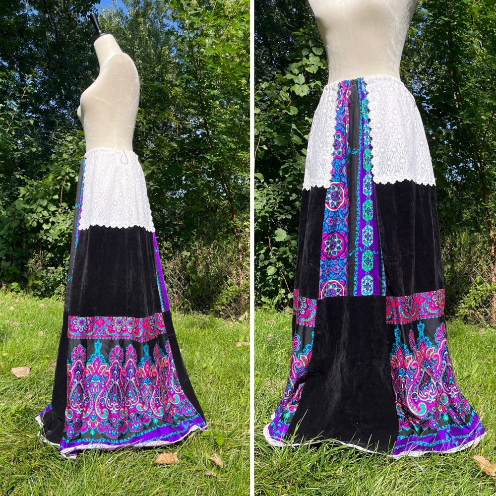 Vintage 60s 70s Psychedelic Patchwork Crochet Vel… - image 3